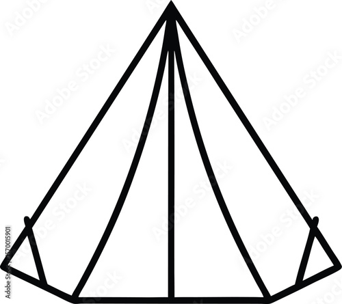 Tent Icon: Simple line drawing of a classic conical tent, ideal for camping, adventure, and outdoor recreation illustrations.