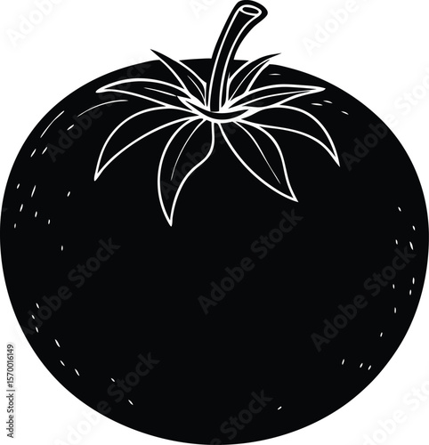 Bold Tomato Silhouette: A stark, eye-catching silhouette of a plump tomato, its form sharply defined against a contrasting backdrop, offering a simple, yet striking visual.
