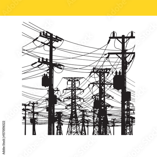 Power Grid Network Electricity Transmission Infrastructure Silhouette Illustration