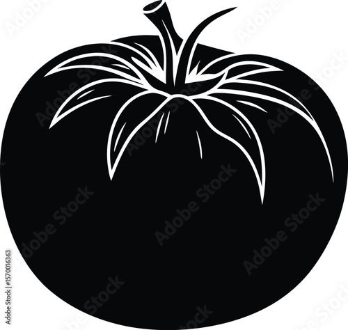 Tomato Silhouette: A monochromatic image of a perfectly formed tomato, its dark silhouette contrasting with a bright backdrop, evokes simplicity and freshness.