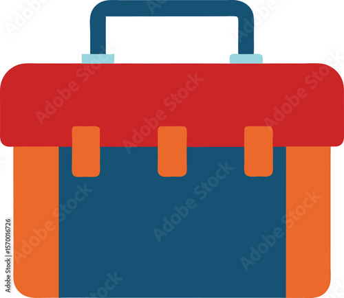 Toolbox Icon: A vibrant illustration of a portable toolbox, featuring a red top, dark-blue body, and orange accents, ready to store and organize essential tools.