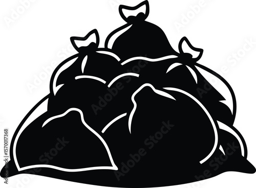 Waste Collection: An artful silhouette captures a pile of waste bags. Each bag, carefully sealed, sits together in this depiction of waste management.