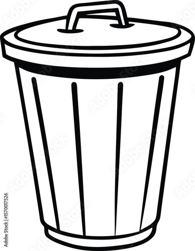 Trash Can Silhouette: A simple, graphic illustration of a trash can with a lid, perfect for conveying themes of waste management and environmental awareness. 