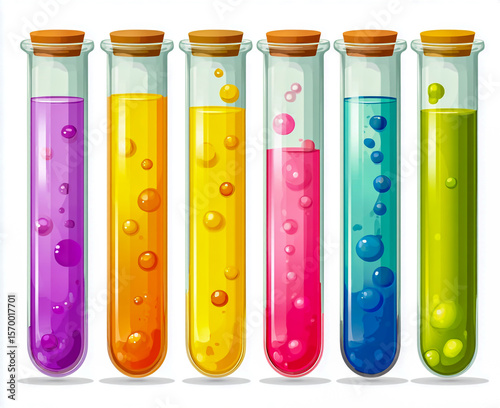 Colorful test tubes with vibrant liquids in a laboratory setting