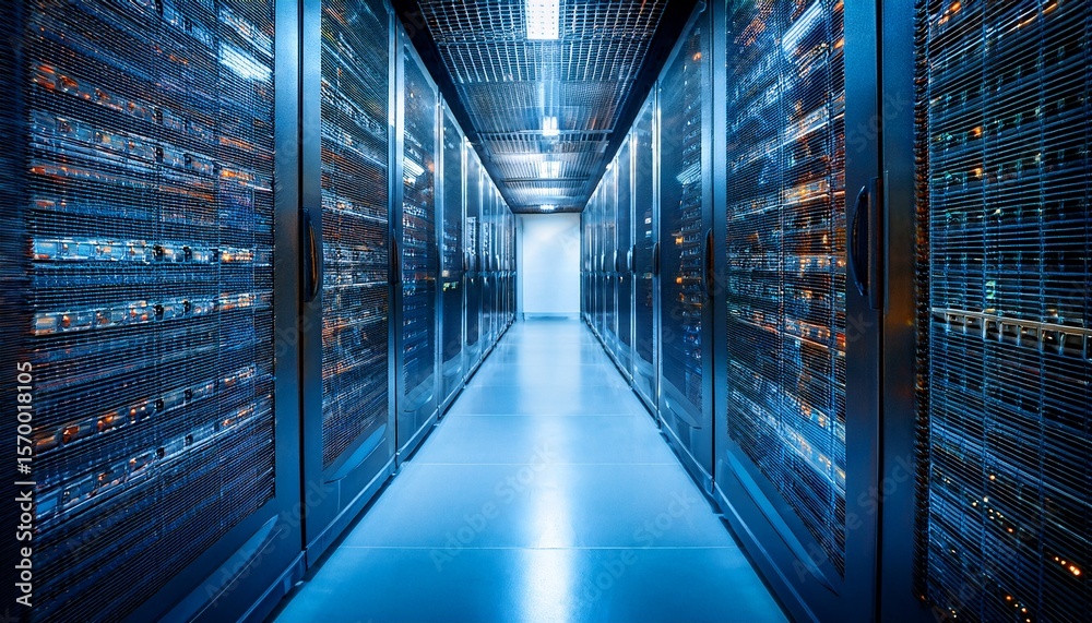 Fototapeta premium a modern data center room with rows of server racks soft blur effect infrastructure system