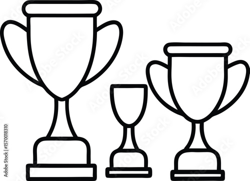 Symbol of triumph: Minimalist illustration of three trophy icons symbolizing achievement and recognition in a graphic vector style. 