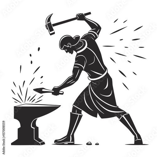 illustration of a man with broom shilhoutte on white background 