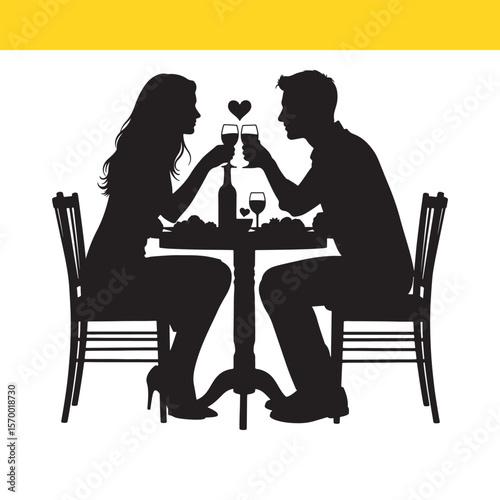 Romantic Dinner Date Silhouette of Couple Enjoying a Romantic Meal Together