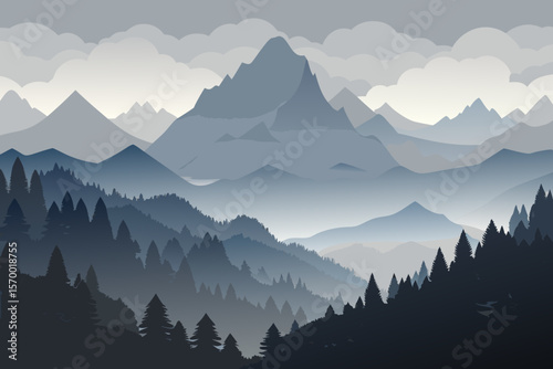 mountains in the snow shilhoutte on white background 