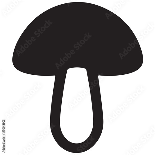 Minimal Silhouette Mushroom Logo Vector Illustration – Clean Flat Design Black Fungi Icon Isolated on White Background – Simple Editable Graphic for Organic Branding, Nature, and Foraging Themes