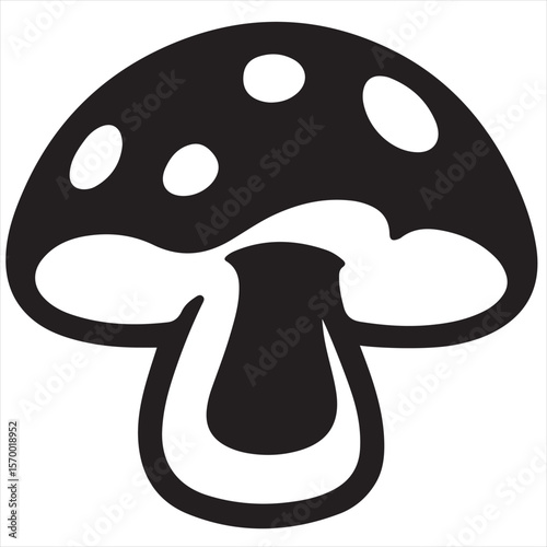 Minimal Silhouette Mushroom Logo Vector Illustration – Clean Flat Design Black Fungi Icon Isolated on White Background – Simple Editable Graphic for Organic Branding, Nature, and Foraging Themes