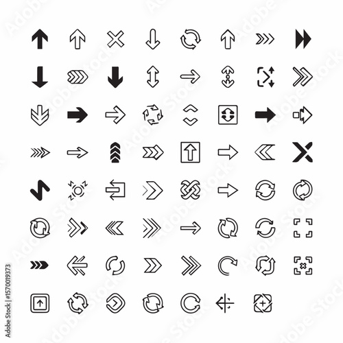 Arrow Icons Vector Set — Directional, Circular, Navigation, Line and Solid Style Symbols

