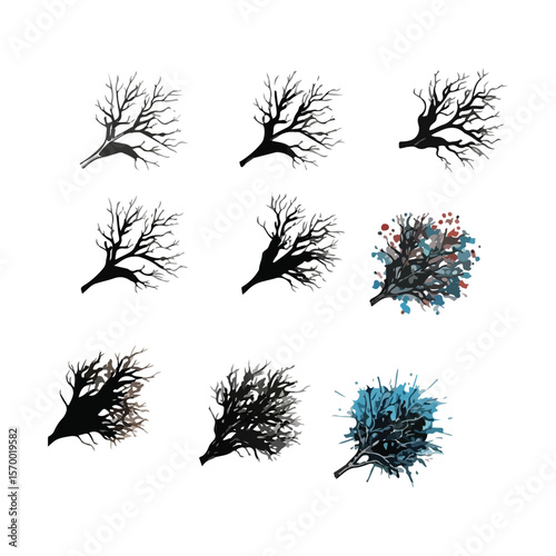 "Bare Tree Silhouette Vector Illustration Set"