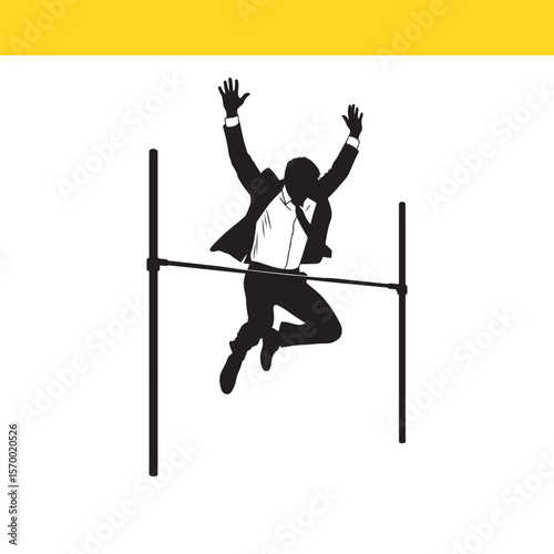 Businessman Triumphantly Clearing Hurdles Success, Achievement, and Goal Attainment