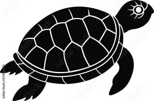 Sea Turtle Silhouette: Graceful black silhouette of a sea turtle, capturing the serene movement of this ocean creature, embodying peace and conservation.