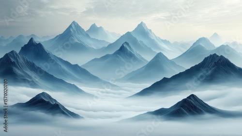 Wallpaper Mural Mountains are covered in thick fog and low clouds Torontodigital.ca