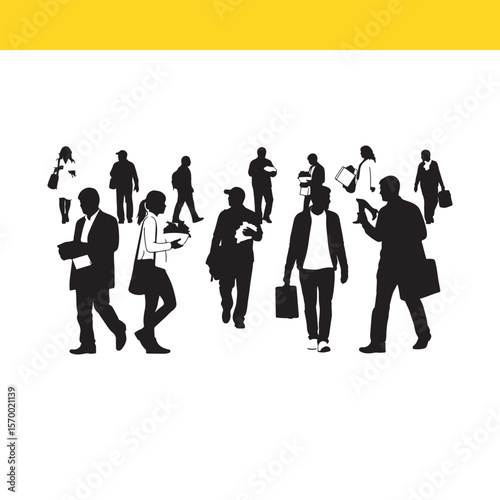 Silhouettes of People Walking Urban Life and City Crowds