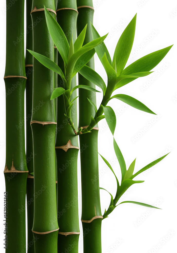 Obraz premium Closeup of lush green bamboo stalks, isolated on transparent background