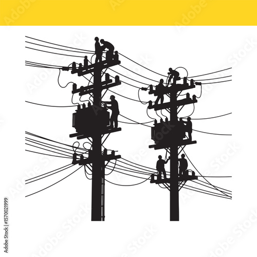 Electricians Working on High Voltage Power Lines Essential Energy Infrastructure Maintenance