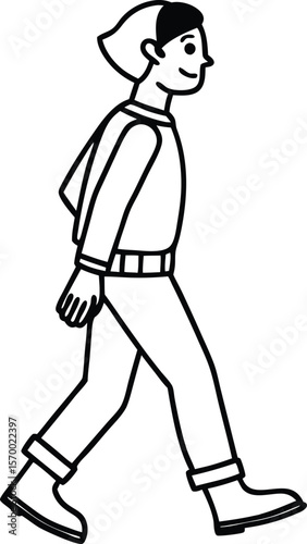 Walking Illustration: An elegantly simple line illustration of a person striding forward, embodying the essence of movement and a carefree stride. 