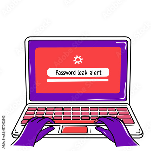Password Leak Alert on Laptop Screen with User's Hands for Cybersecurity Blogs, Digital Safety Awareness, Online Security Articles, and IT Education  