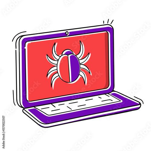 Malware Bug Representing Password Leak on Laptop for Cybersecurity Blogs, Digital Safety Websites, Technology Articles, and Social Media Awareness Campaigns  