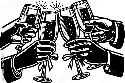 Cheers celebratory clinking of champagne glasses toasting a special event occasion or celebration