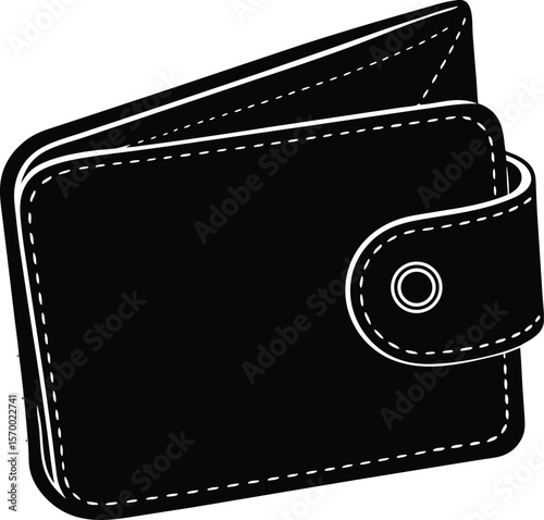 Monochrome Wallet: A stylish, sleek, and minimalist wallet illustration, embodying simplicity and functionality, rendered in stark black and white, offering a timeless design suitable for any era.