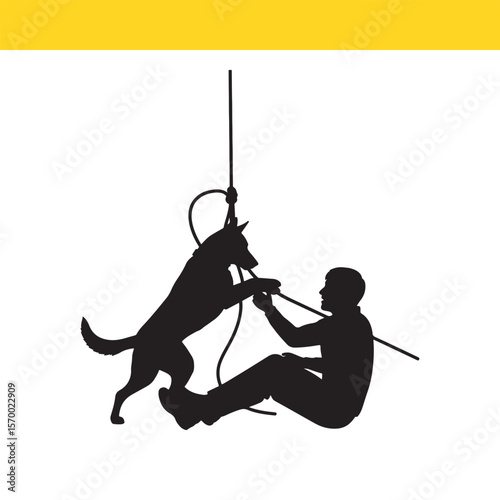 Brave Canine and Handler Teamwork A Rescue Silhouette Illustration