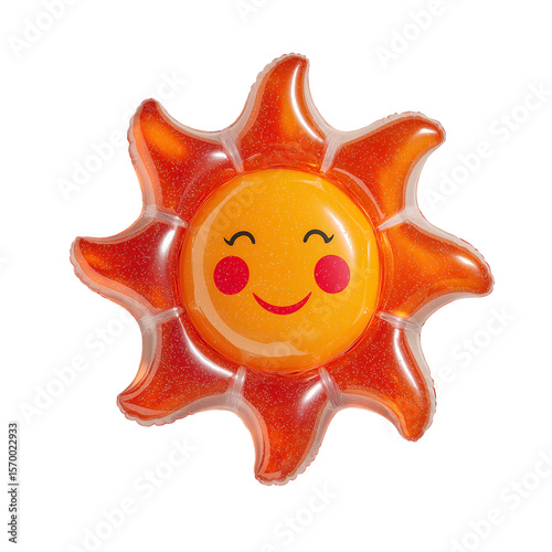 A cute sunshaped inflatable pool float isolated on transparent background is ready for summer fun