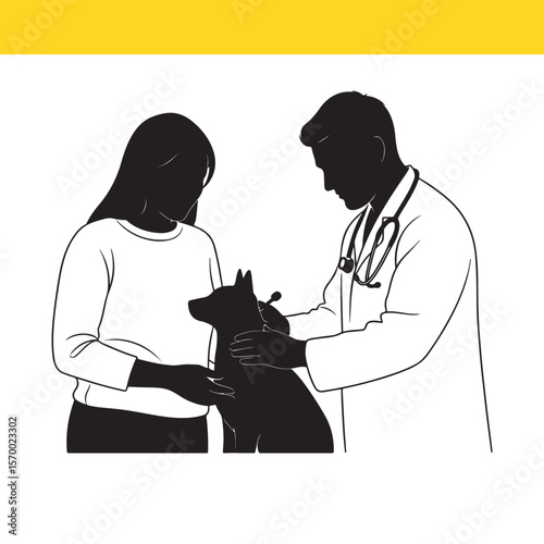 Veterinary Care Compassionate Dog Exam with Vet and Owner