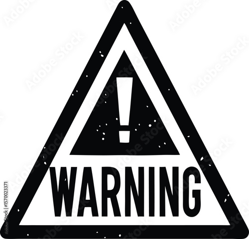 Caution Ahead: A bold, high-contrast image of a universal warning sign, featuring a stark black triangle enclosing an exclamation point, prominently displaying the word "WARNING.