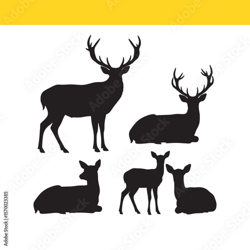 Majestic Deer Silhouettes Elegant Wildlife Vector Art