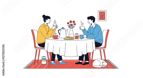 A cozy afternoon tea together with loved ones enjoying companionship and refreshments
