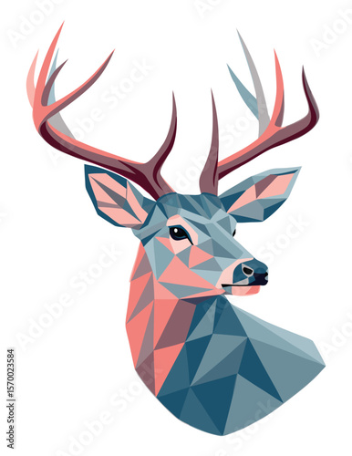 Geometric deer Head vibrant colors abstract Vector design.