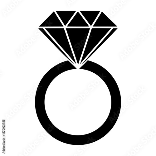 Diamond Ring Icon, Black and White, Simple Jewelry Design