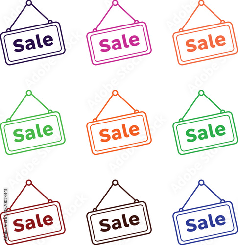 Collection of colorful sale signs silhouette