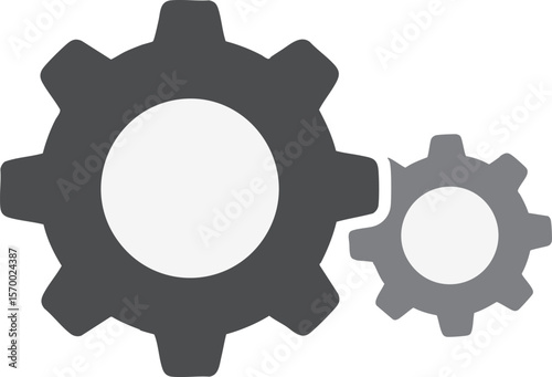 Two interlocking gears icon symbolizing settings, process, and industry. Flat vector graphic.