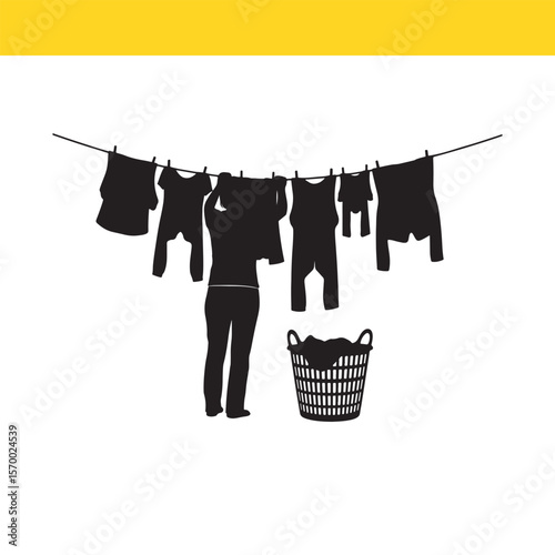 Hanging Laundry  A Simple Silhouette Illustration of Household Chores