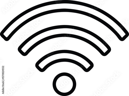 WiFi Icon: A minimalist black line icon depicts a standard wireless signal, indicating connectivity, technology, and modern communication