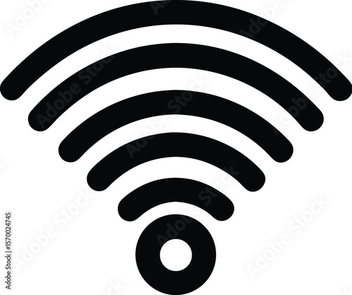 Wireless Connectivity Icon: A clean, minimalistic, monochrome depiction of a WiFi symbol, conveying modern digital connectivity and technological ease of access.