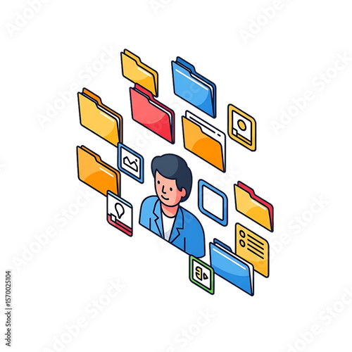 Organized digital file folders with user profiles.