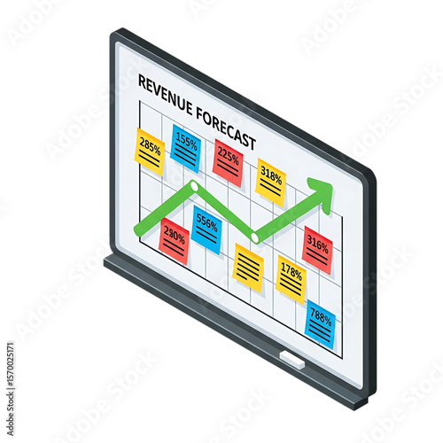 Revenue forecast with colorful sticky notes.