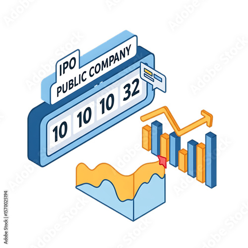 IPO countdown clock with stock market growth.