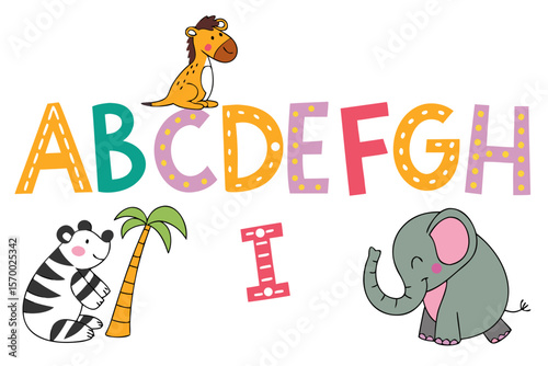 Colorful alphabet with adorable animals for early childhood education and fun learning illustrations