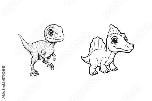 Adorable Baby Dinosaurs Cute Coloring Page Featuring Two Prehistoric Buddies