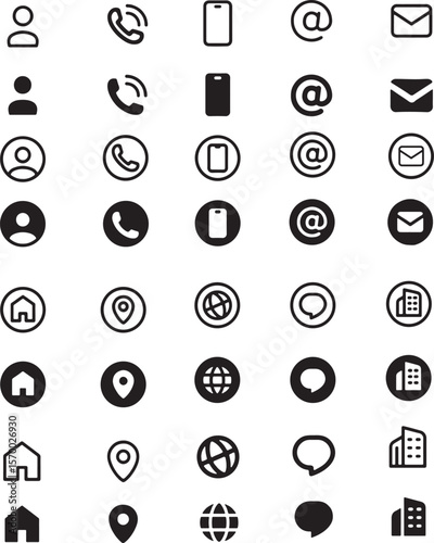 Thin line icon set of business card. Icons of contacts communication email phone location name web home search. Pixel perfect icons, editable stroke.	