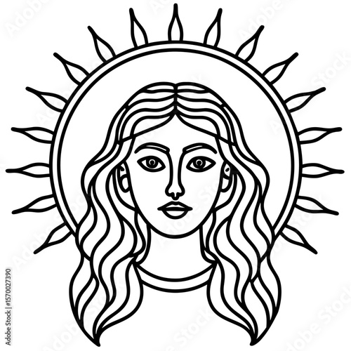 Abstract woman with sun halo