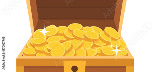 Golden Treasure Chest Filled with Coins