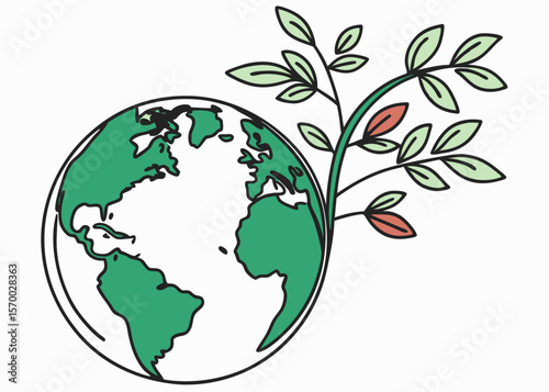 Earth with branch and leaves illustration representing environmental protection and sustainable development suitable for eco friendly concepts